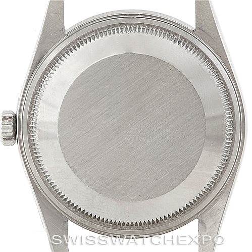 The image shows the back case of a Rolex Air-King 14010 Men's Stainless Steel Black Dial 14010 Men's Stainless Steel Black Dial watch, displaying the crown and screw-down case back.