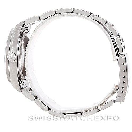 The image shows a side view of a Rolex Air-King 14010 Men's Stainless Steel Black Dial 14010 Men's Stainless Steel Black Dial watch, highlighting the bracelet, clasp, case, and crown.