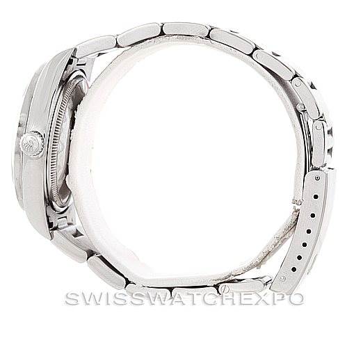 This image shows a side view of the Rolex Air-King 14010 Men's Stainless Steel Silver Dial 14010 Men's Stainless Steel Silver Dial watch, highlighting the watch band and case.