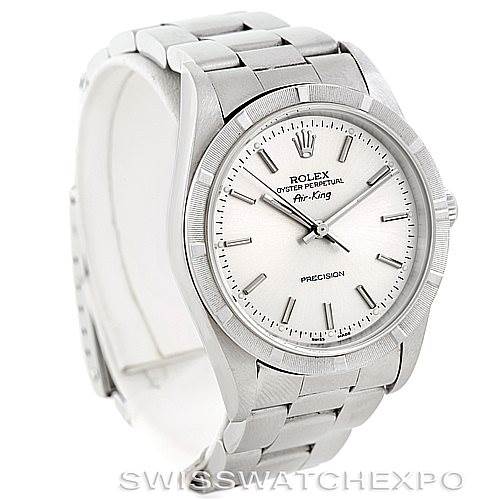 The image shows a Rolex Air-King 14010 Men's Stainless Steel Silver Dial 14010 Men's Stainless Steel Silver Dial watch at a three-quarter angle, displaying its face, bezel, and part of its bracelet.
