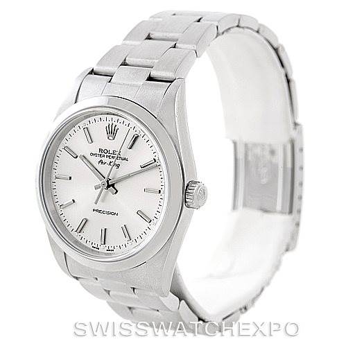 This image shows a Rolex Air-King 14000 Men's Stainless Steel Silver Dial 14000 Men's Stainless Steel Silver Dial watch at a three-quarter angle, displaying the face, bracelet, and crown.