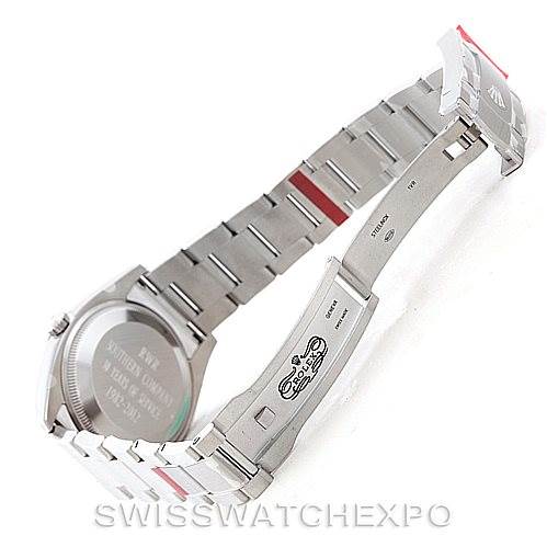 The image shows the open clasp and back side of the Rolex Air-King 114200 Men's Stainless Steel Blue Dial 114200 Men's Stainless Steel Blue Dial watch, highlighting the bracelet and clasp design.