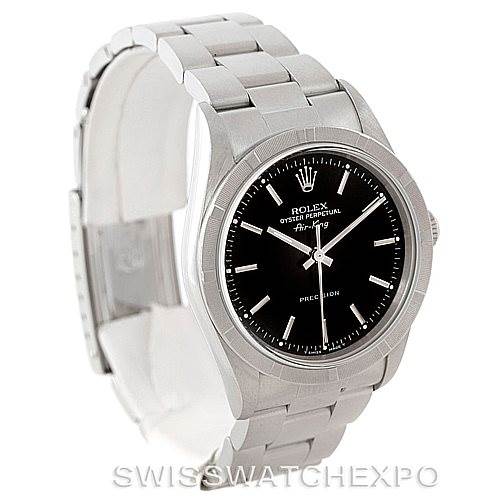 This image shows a stainless steel Rolex Air-King 14010 Men's Stainless Steel Black Dial 14010 Men's Stainless Steel Black Dial watch, displayed at a slight three-quarter angle, highlighting the black dial and bracelet.