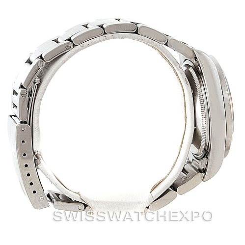 This image shows the side view of a Rolex Air-King 14010 Men's Stainless Steel Blue Dial 14010 Men's Stainless Steel Blue Dial watch, highlighting the bracelet and case.