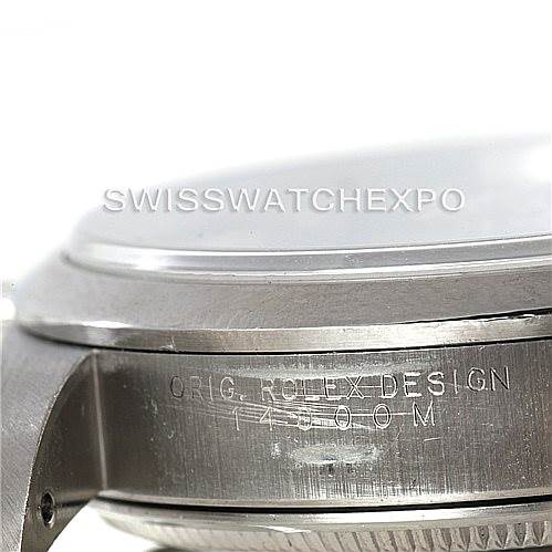 The image shows a close-up side view of the case and part of the bezel of a Rolex Air-King 14000 Men's Stainless Steel Blue Dial 14000 Men's Stainless Steel Blue Dial watch, highlighting the engraved details.