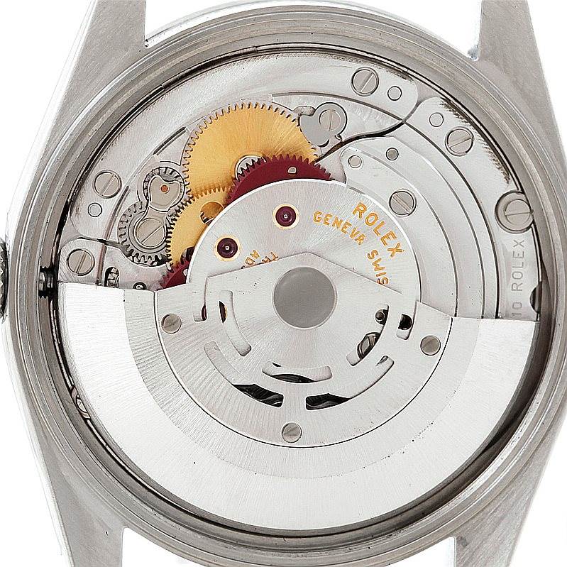 This image shows a close-up view of the movement and internal components of a Rolex Air-King 14000 Men's Stainless Steel Silver Dial 14000 Men's Stainless Steel Silver Dial watch.