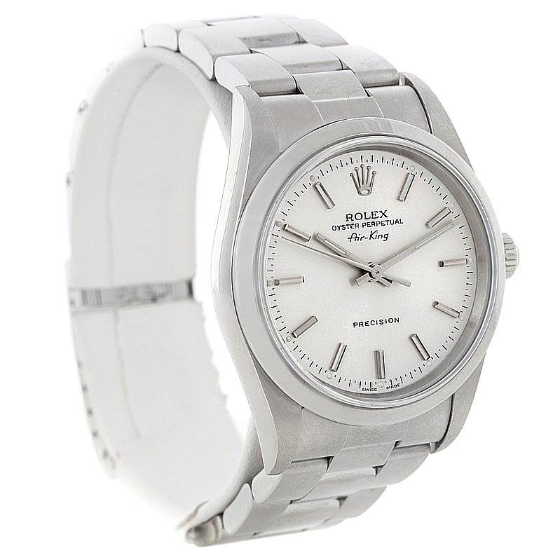 The image shows a Rolex Air-King 14000 Men's Stainless Steel Silver Dial 14000 Men's Stainless Steel Silver Dial watch from a front and slightly oblique angle, displaying the face, bezel, and part of the bracelet.