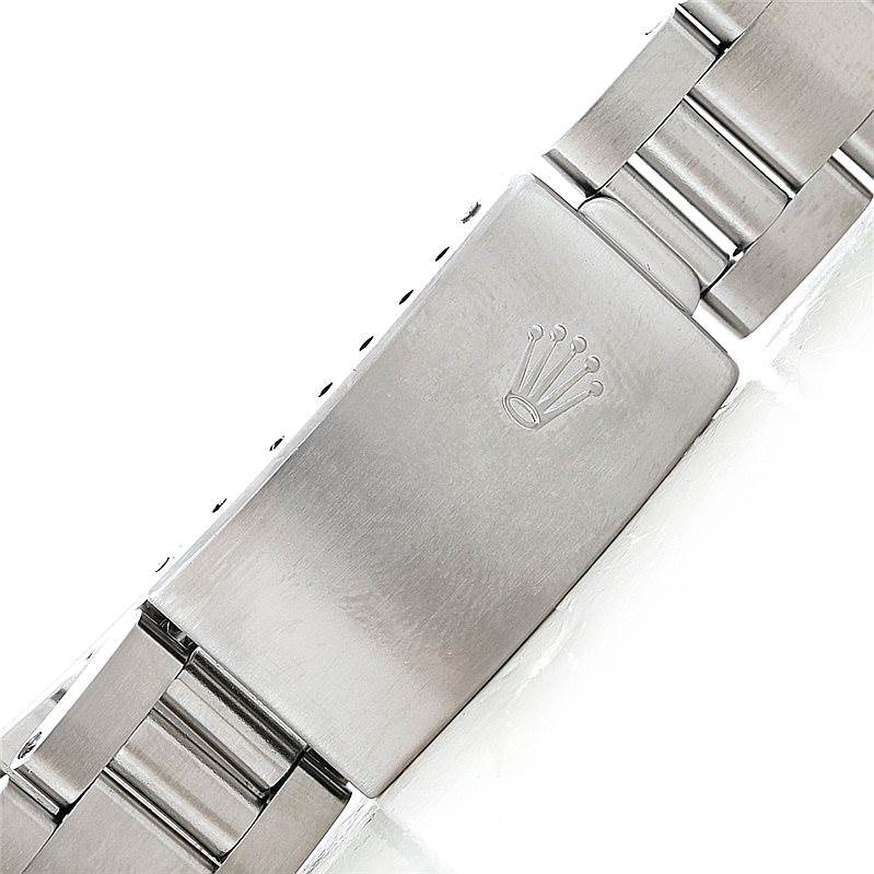 The image shows a close-up of the clasp on the Rolex Air-King 14000 Men's Stainless Steel Silver Dial 14000 Men's Stainless Steel Silver Dial watch band.