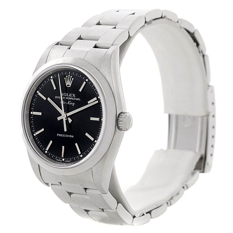 The image shows the Rolex Air-King 14000 Men's Stainless Steel Black Dial 14000 Men's Stainless Steel Black Dial watch at a three-quarter angle, highlighting its face, bezel, bracelet, and crown.