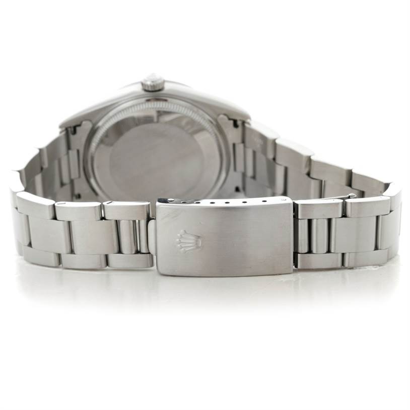 The image shows the back view of a Rolex Air-King 14000 Men's Stainless Steel White Dial 14000 Men's Stainless Steel White Dial watch, specifically highlighting the bracelet and clasp.