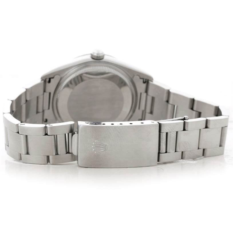 The image shows the back of the Rolex Air-King 14000 Men's Stainless Steel Blue Dial 14000 Men's Stainless Steel Blue Dial watch focusing on the bracelet and clasp.