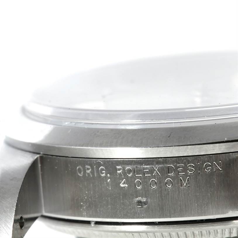 The image shows a close-up side view of the case and bezel of the Rolex Air-King 14000 Men's Stainless Steel Silver Dial 14000 Men's Stainless Steel Silver Dial watch, displaying its model number engraved on the side.