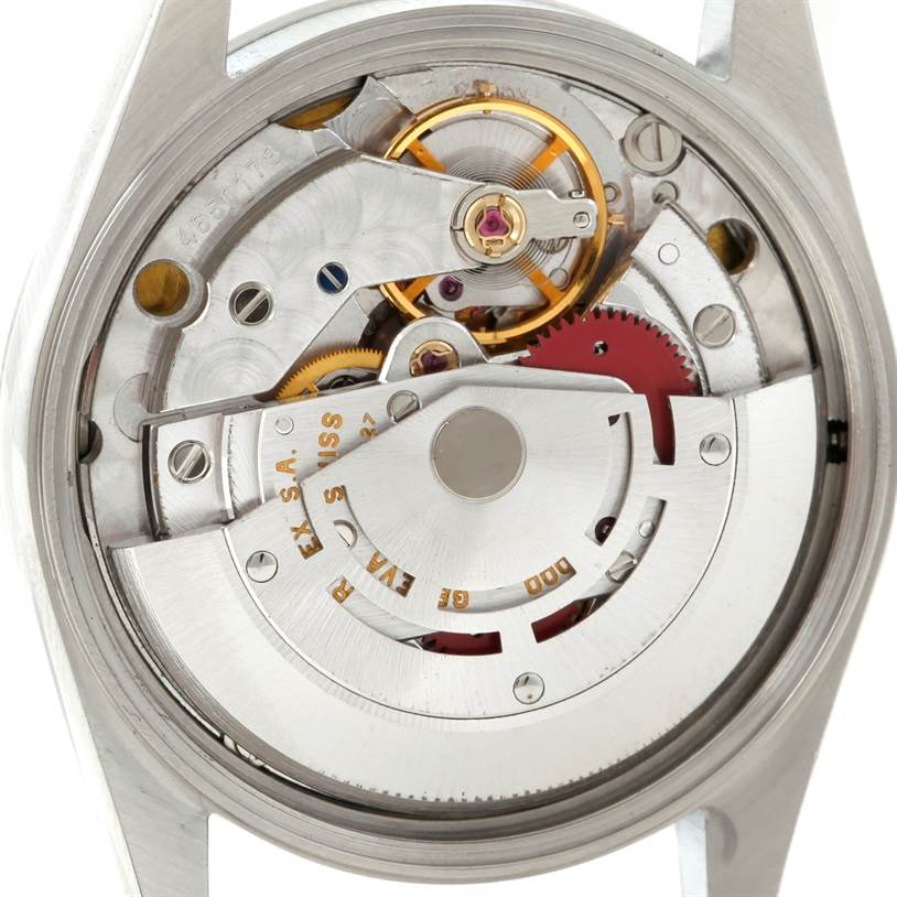 The image shows the internal mechanism of the Rolex Air-King 14000 Men's Stainless Steel White Dial 14000 Men's Stainless Steel White Dial watch viewed from the back.