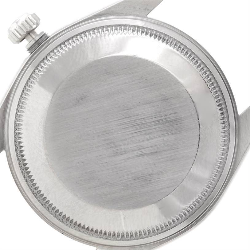 This image shows the back case and crown of a Rolex Air-King 14000 Men's Stainless Steel Silver Dial 14000 Men's Stainless Steel Silver Dial wristwatch, viewed from the rear angle.