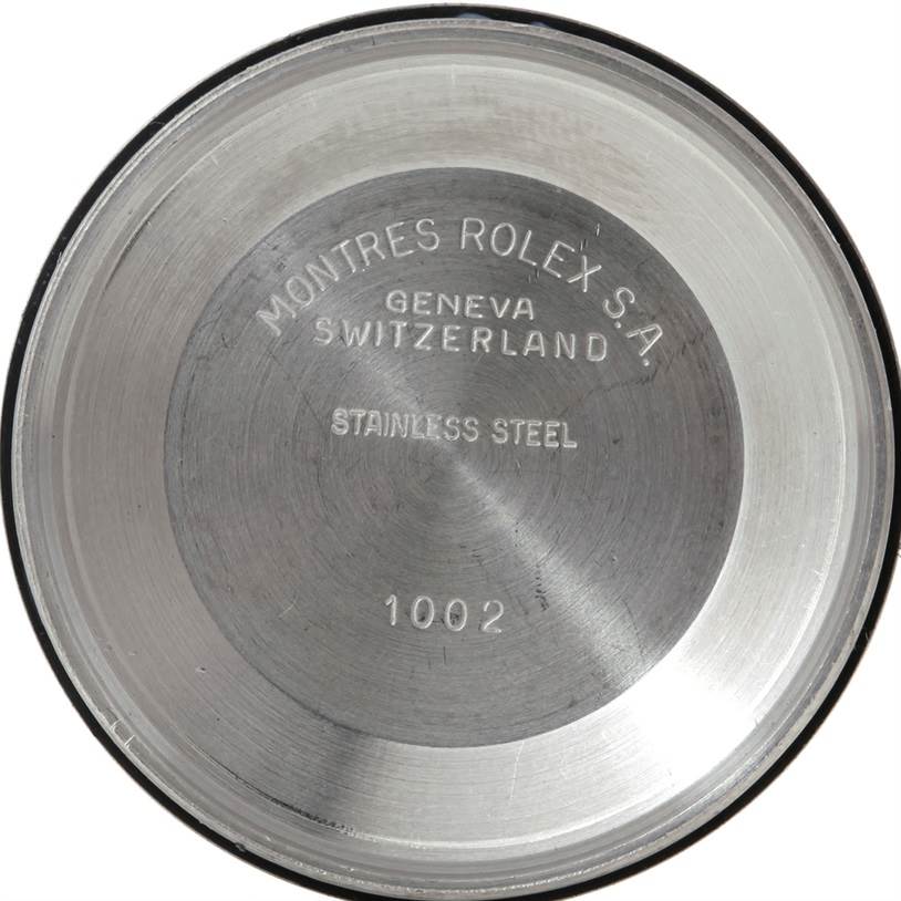 This image shows the inside case back of a Rolex Air-King 5700 Men's Stainless Steel Black Dial 5700 Men's Stainless Steel Black Dial watch, displaying the engraving details.