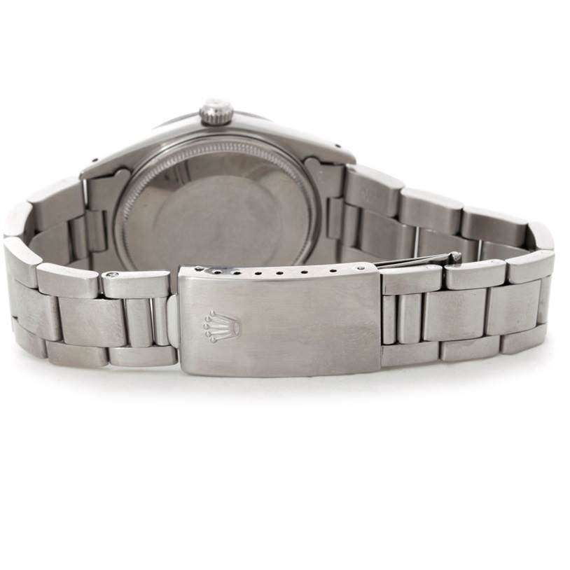 This is the back view showing the clasp and bracelet of the Rolex Air-King 5700 Men's Stainless Steel Black Dial 5700 Men's Stainless Steel Black Dial watch.