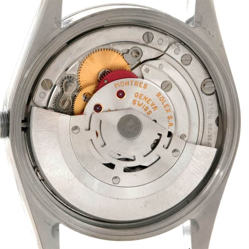 This image shows the internal mechanical movement of a Rolex Air-King 14000 Men's Stainless Steel Blue Dial 14000 Men's Stainless Steel Blue Dial watch taken from the back.
