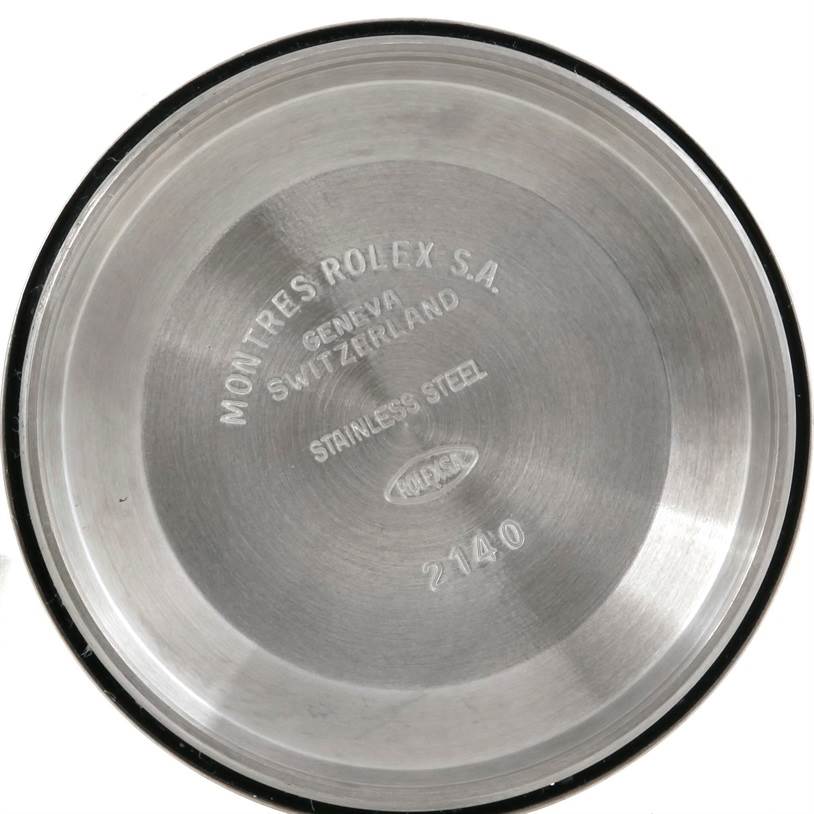 This image shows the inner side of the case back for a Rolex Air-King 14000 Men's Stainless Steel Black Dial 14000 Men's Stainless Steel Black Dial watch, displaying engravings and material information.