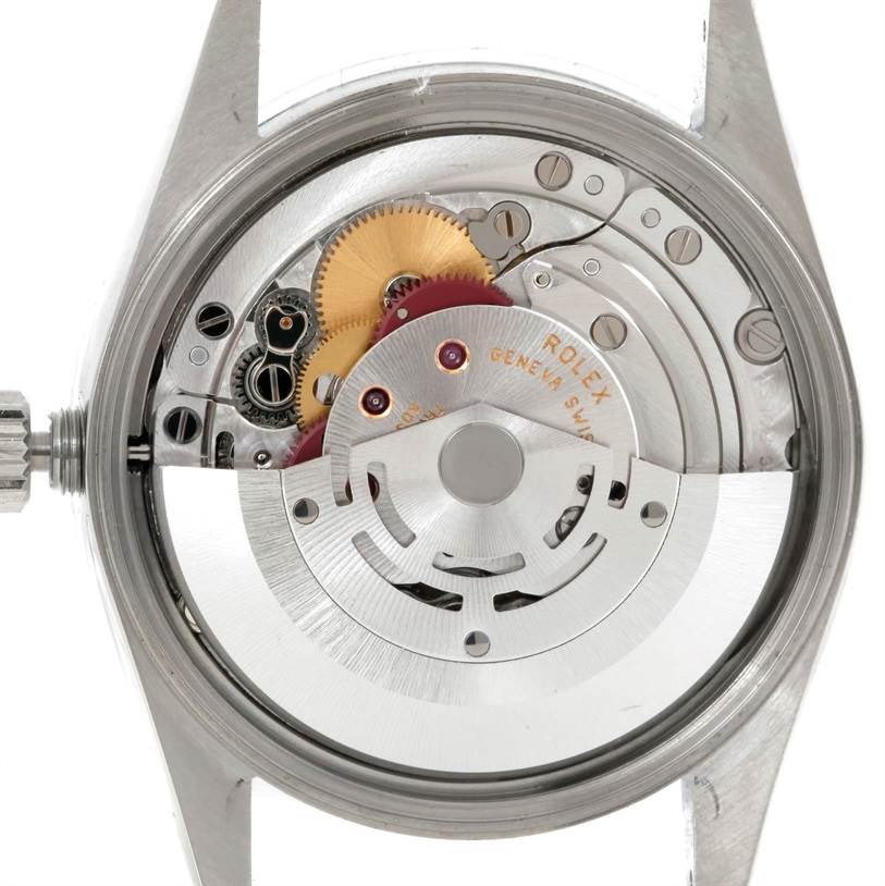 The image shows the inner mechanical movement of the Rolex Air-King 14000 Men's Stainless Steel Blue Dial 14000 Men's Stainless Steel Blue Dial watch from a back view.