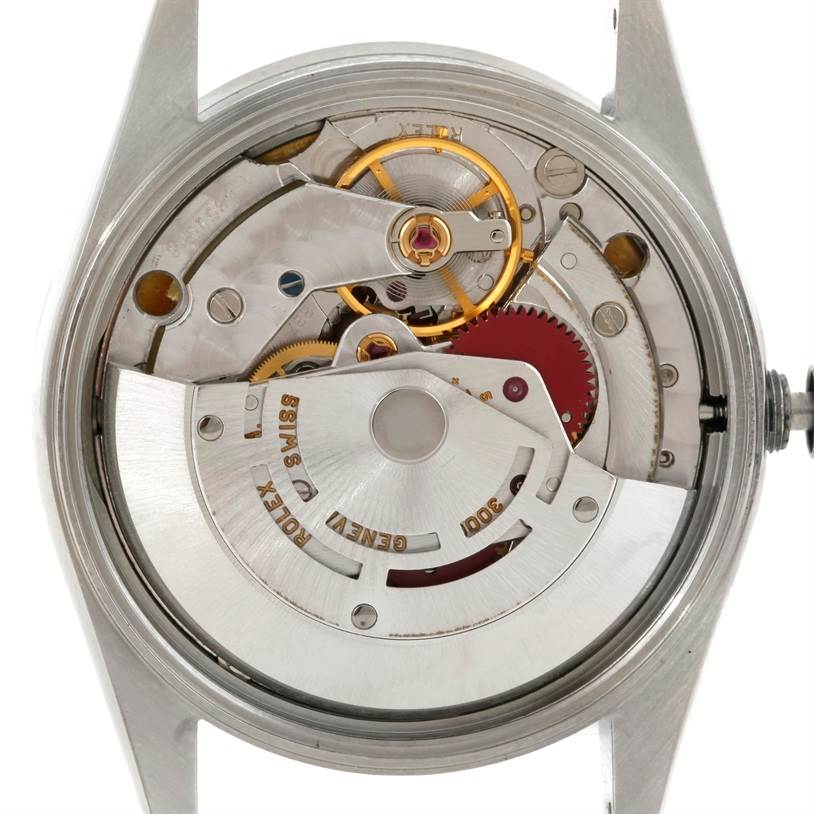 The image shows the internal automatic movement mechanism of a Rolex Air-King 14010 Men's Stainless Steel Blue Dial 14010 Men's Stainless Steel Blue Dial watch, viewed from the back.