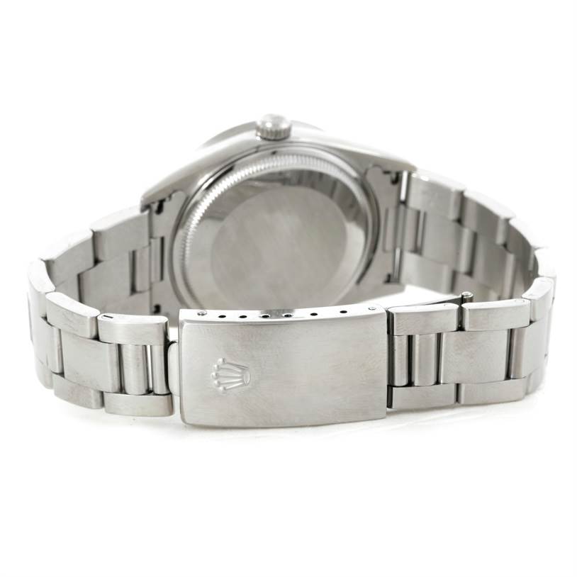 This image shows the back case, bracelet, and clasp of a Rolex Air-King 14010 Men's Stainless Steel Blue Dial 14010 Men's Stainless Steel Blue Dial watch, viewed from the rear.