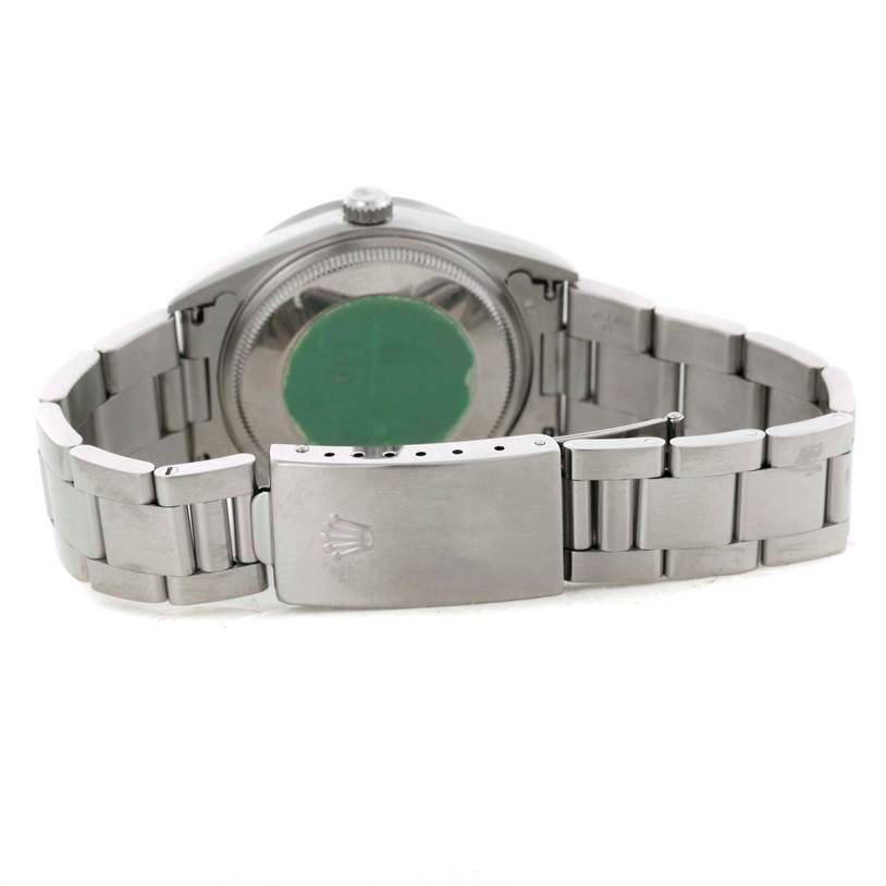 The image shows the back view of a Rolex Air-King 14010 Men's Stainless Steel Blue Dial 14010 Men's Stainless Steel Blue Dial watch, highlighting the bracelet and clasp.