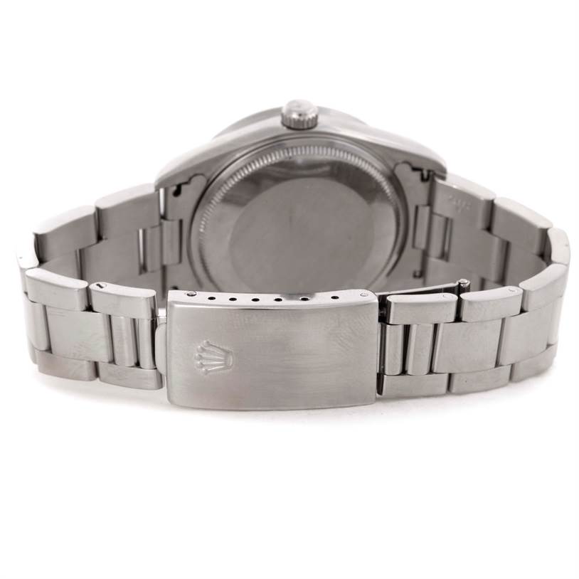 The image shows the back and bracelet of a Rolex Air-King 14010 Men's Stainless Steel Black Dial 14010 Men's Stainless Steel Black Dial watch, focusing on the clasp and case back.