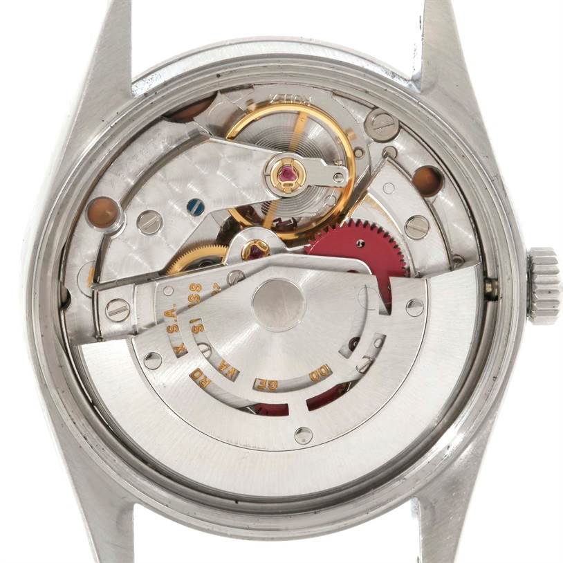 This image shows the movement mechanism of a Rolex Air-King 14000 Men's Stainless Steel Pink Dial 14000 Men's Stainless Steel Pink Dial watch, viewed from the back case.