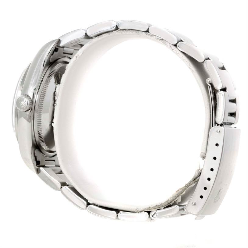 The image shows a side view of a Rolex Air-King 14000 Men's Stainless Steel Blue Dial 14000 Men's Stainless Steel Blue Dial watch, focusing on the bracelet and clasp.