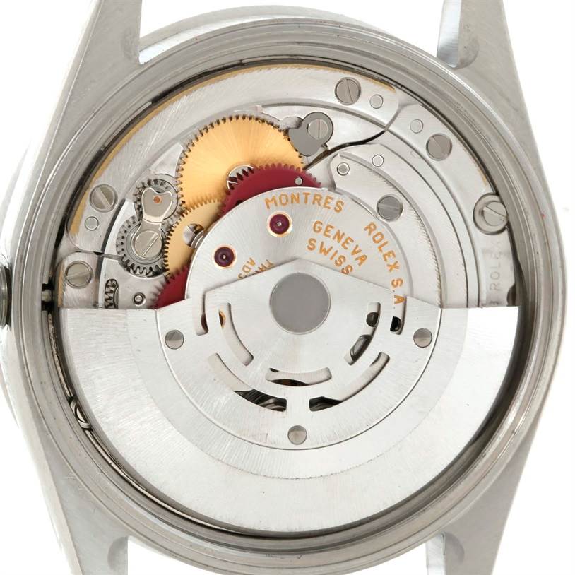 This image shows the internal mechanism and movement components of the Rolex Air-King 14010 Men's Stainless Steel Black Dial 14010 Men's Stainless Steel Black Dial watch.