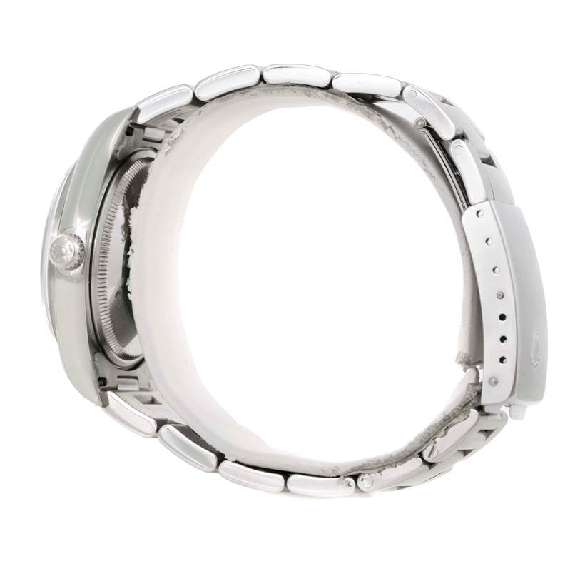 The image shows a side view of the Rolex Air-King 14000 Men's Stainless Steel Silver Dial 14000 Men's Stainless Steel Silver Dial model, focusing on the bracelet and the crown.