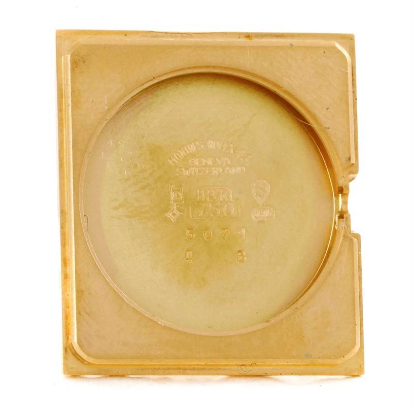 This image shows the back case part of a Rolex Cellini 5071 Men's Yellow Gold Champagne Dial 5071 Men's Yellow Gold Champagne Dial watch, taken from a top-down angle.