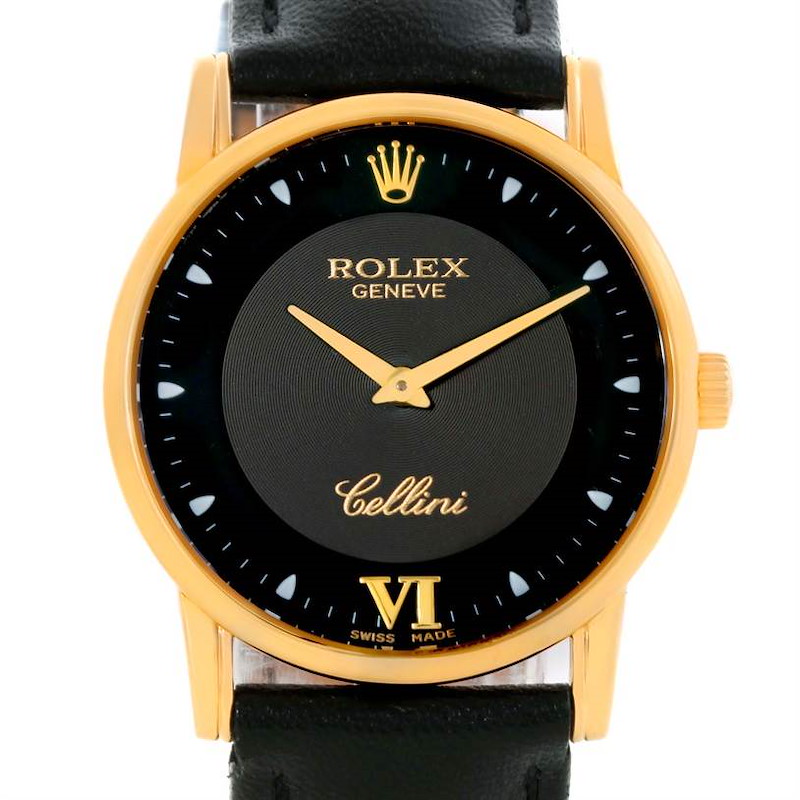 Rolex Cellini Classic 18K Yellow Gold Black Dial Watch 5116 SwissWatchExpo