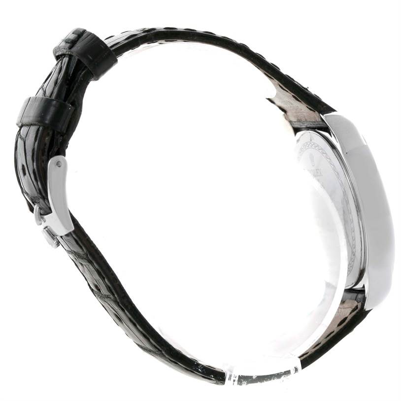 The side view of the Rolex Cellini 5240 Men's Platinum Mother of Pearl Dial 5240 Men's Platinum Mother of Pearl Dial watch shows the bracelet, clasp, and part of the case back.