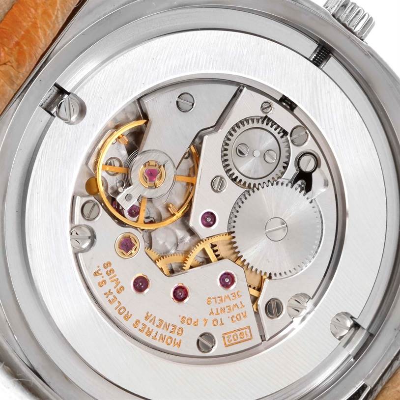 The image shows the inner mechanical movement of a Rolex Cellini 5330 Men's White Gold White Dial 5330 Men's White Gold White Dial watch from the backside.