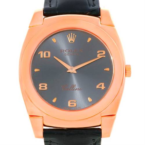 Photo of Rolex Cellini Cestello 18K Rose Gold Slate Dial Black Strap Watch 5330