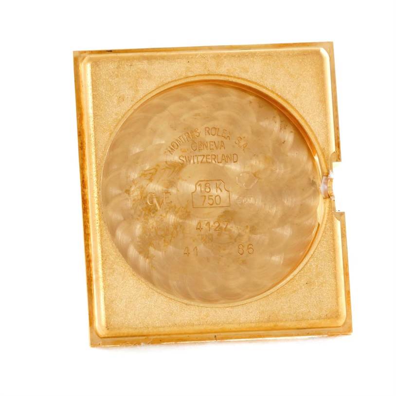 The image shows the inside of a gold case back for a Rolex Cellini 4127 Men's Yellow Gold Brown Dial 4127 Men's Yellow Gold Brown Dial watch.