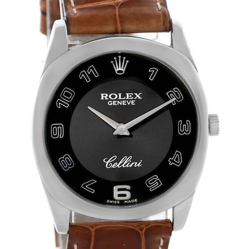Photo of Rolex Cellini Danaos 18k White Gold Brown Strap Mens Watch 4233 Unworn