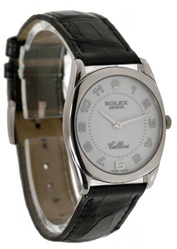 The image shows the face and strap of a Rolex Cellini 4233/9 Men's White Gold White Dial 4233/9 Men's White Gold White Dial watch at a slight angled frontal view.