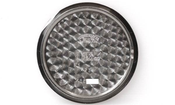 The image shows the inside case back of a Rolex Cellini 4233/9 Men's White Gold White Dial 4233/9 Men's White Gold White Dial watch at a close-up angle.