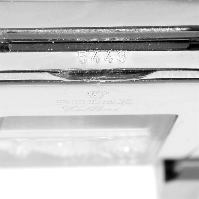 The image shows a close-up view of the Rolex Cellini 5443 Men's White Gold Black Dial 5443 Men's White Gold Black Dial watch case, focusing on the model number "5443" engraving.