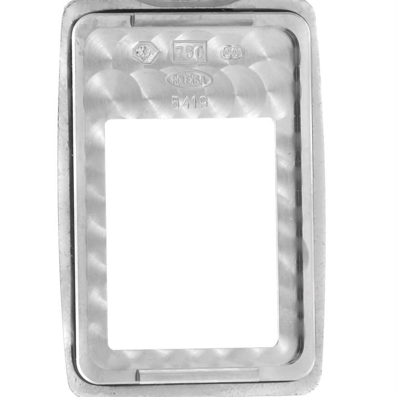 This image shows the case back of a Rolex Cellini 5443 Men's White Gold Black Dial 5443 Men's White Gold Black Dial watch, viewed from the inside.