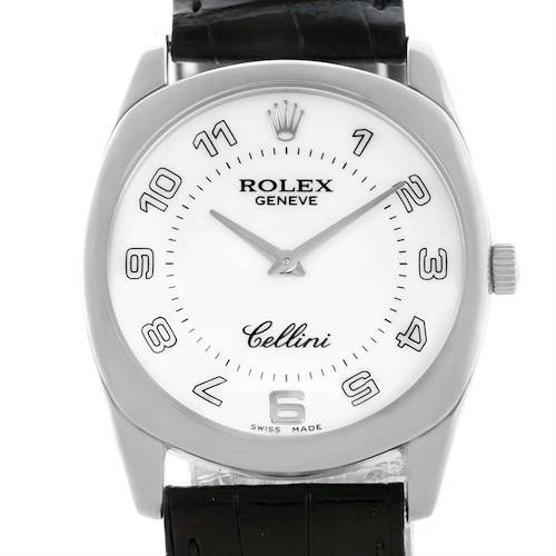 Photo of Rolex Cellini Danaos 18k White Gold Black Strap Mens Watch 4233