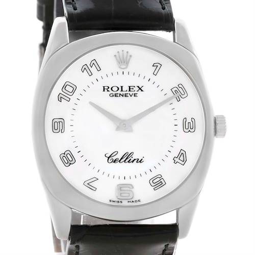 Photo of Rolex Cellini Danaos 18k White Gold Black Strap Mens Watch 4233