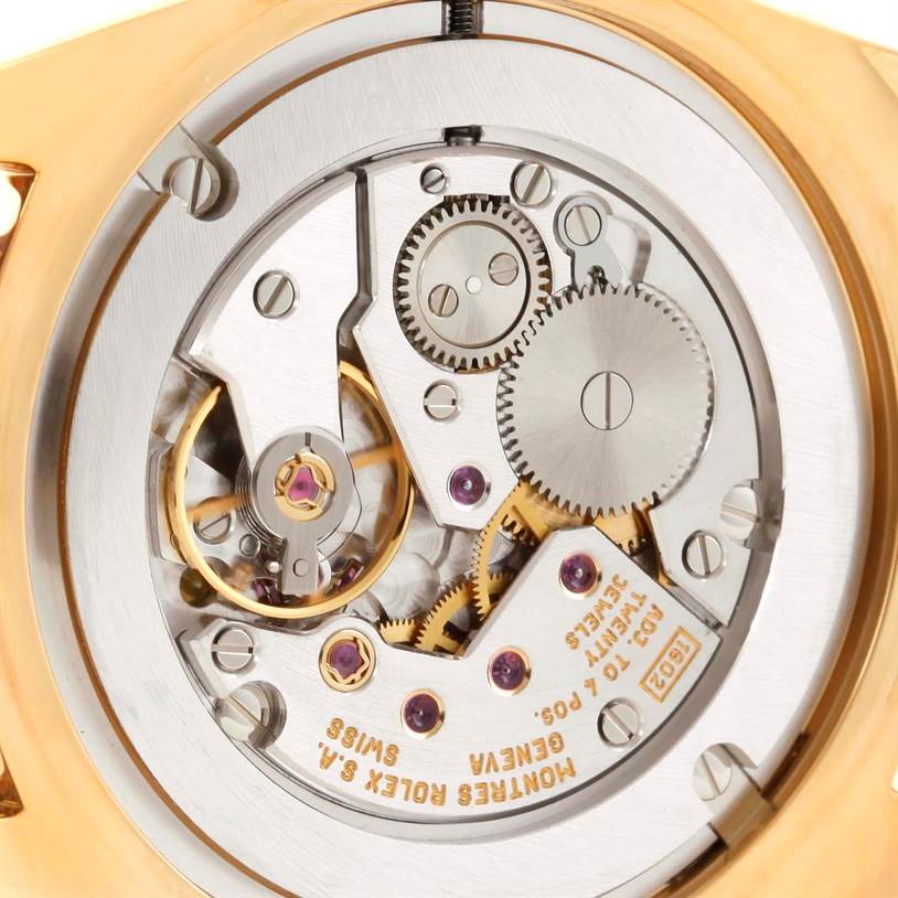 This image shows the internal mechanism and movement of a Rolex Cellini 4233 Men's Yellow Gold White Dial 4233 Men's Yellow Gold White Dial watch from a top-down angle.