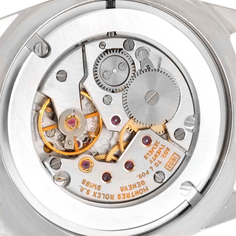 The image shows the movement and internal mechanisms of a Rolex Cellini 4233 Men
s White Gold White Dial 4233 Men
s White Gold White Dial watch, viewed from the back.