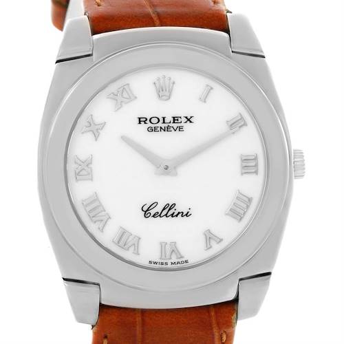 Photo of Rolex Cellini Cestello 18K White Gold Brown Strap Mens Watch 5330