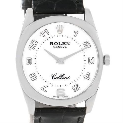 Photo of Rolex Cellini Danaos 18k White Gold Black Strap Watch 4233 Box
