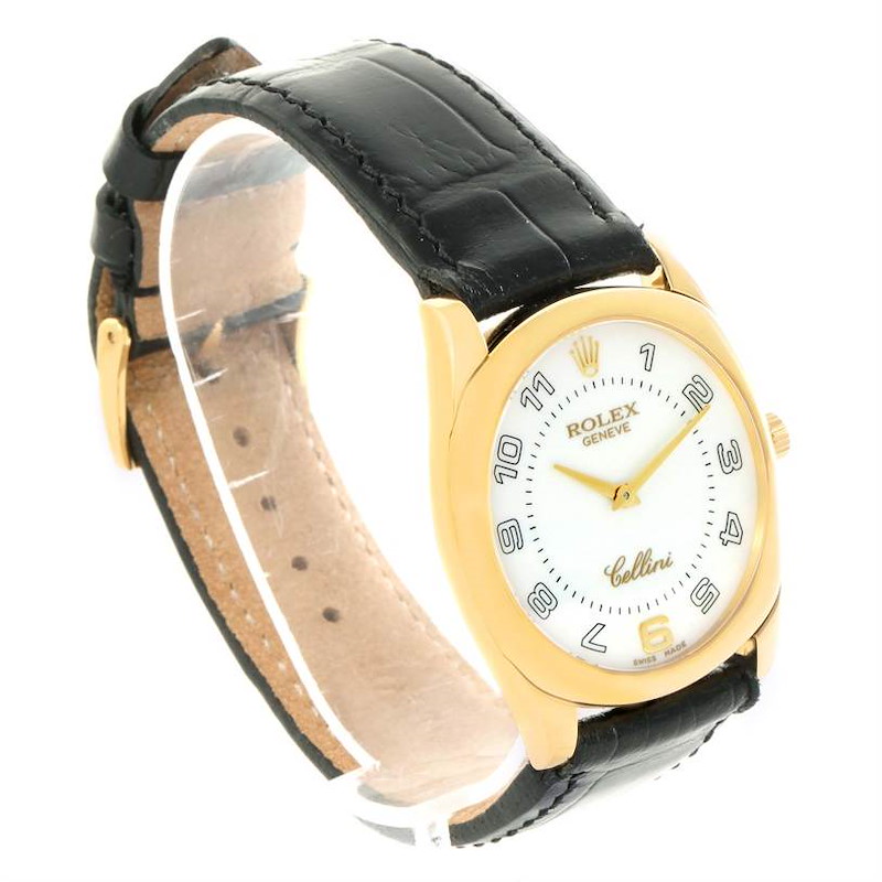 Rolex Cellini Danaos 18 Yellow Gold White Dial Black Strap Watch 4233 SwissWatchExpo