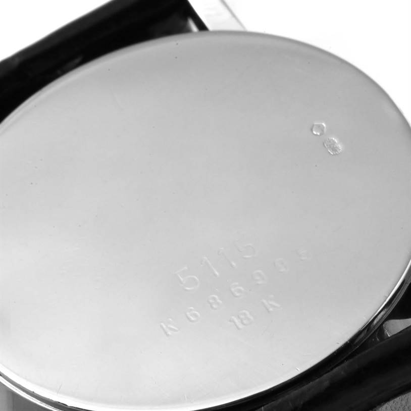 This image shows the back case of a Rolex Cellini 5115 White Gold Silver Dial 5115 White Gold Silver Dial watch with engravings.